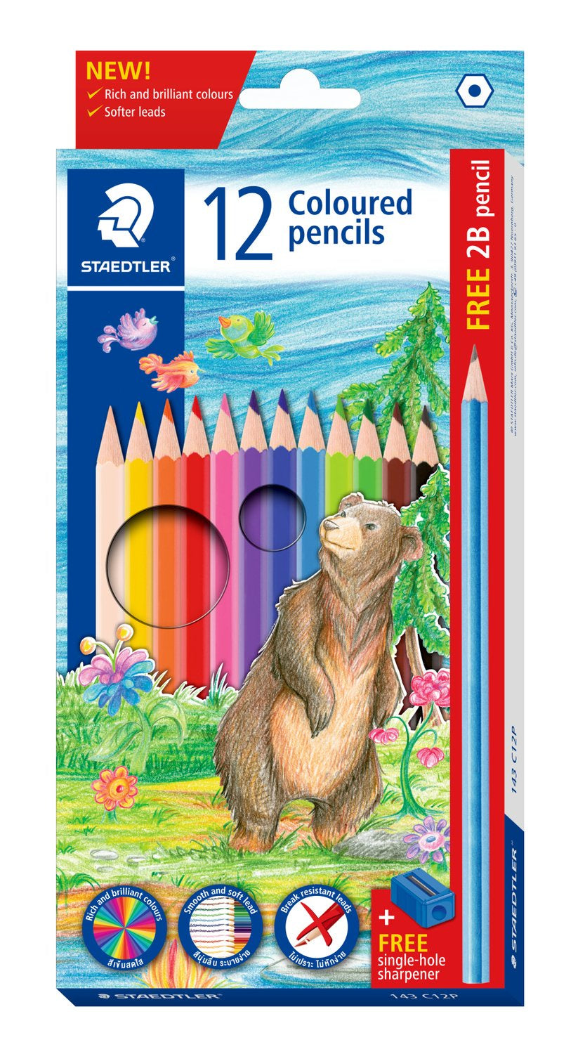 Natural hexagonal coloured pencils - 12 pack