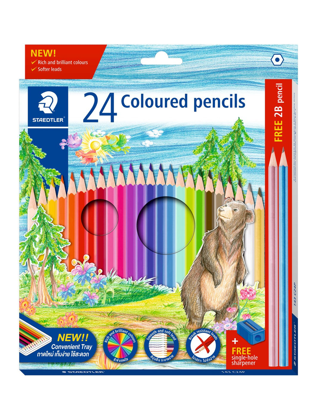 Natural hexagonal coloured pencils 24 pack