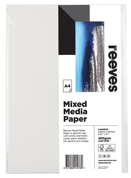 REEVES MIXED MEDIA PAPER 200GSM A4 PACK OF 6